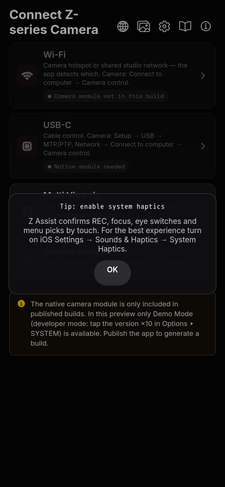 Connection screen