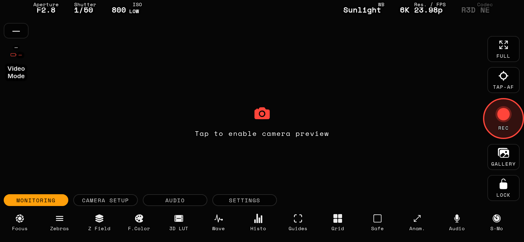 Monitor — default layout (top banner, live feed, HUD tabs, right rail)