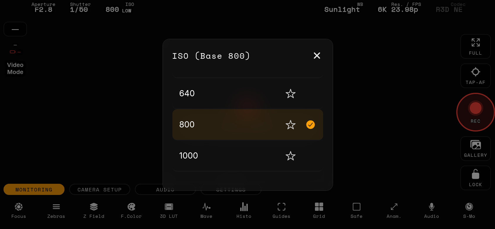 ISO picker sheet